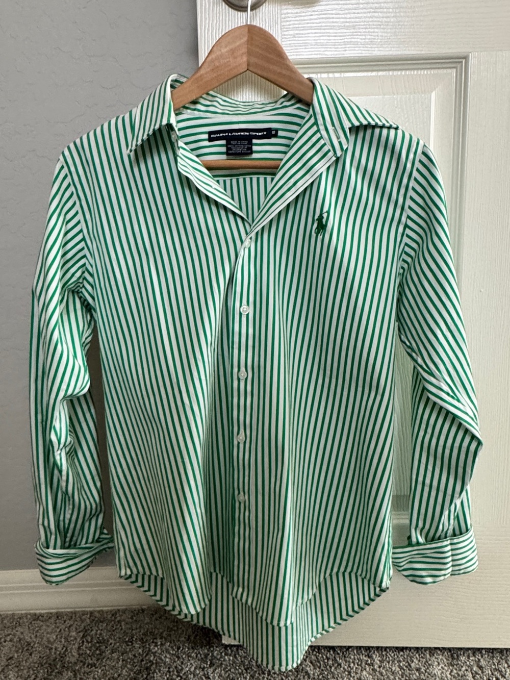 Ralph Lauren Green & White Striped Button-Down Blouse